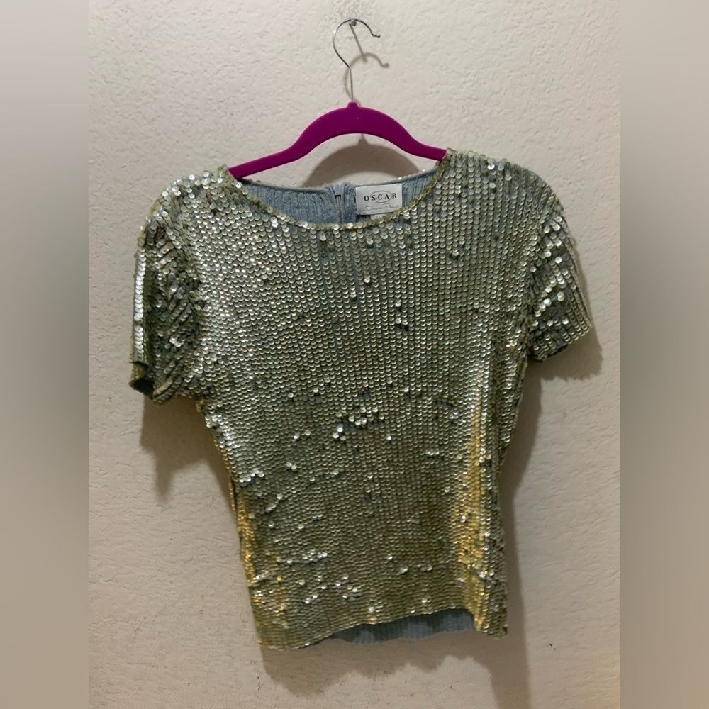 Oscar de la Renta Sequin Silk Cotton Top Size Medium
